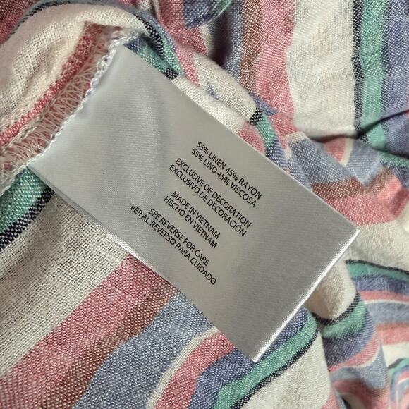 Orvis Linen Blend Short Sleeve Button Up Shirt Striped Top Womens Large - Picture 6 of 7